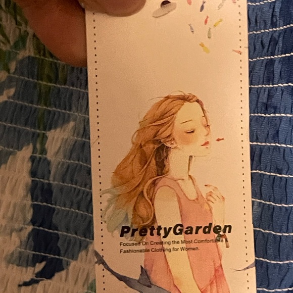 Vibrant Tropical Leaf Print Dress Smocked /Blue and Green/ 💙💚 - Picture 4 of 5